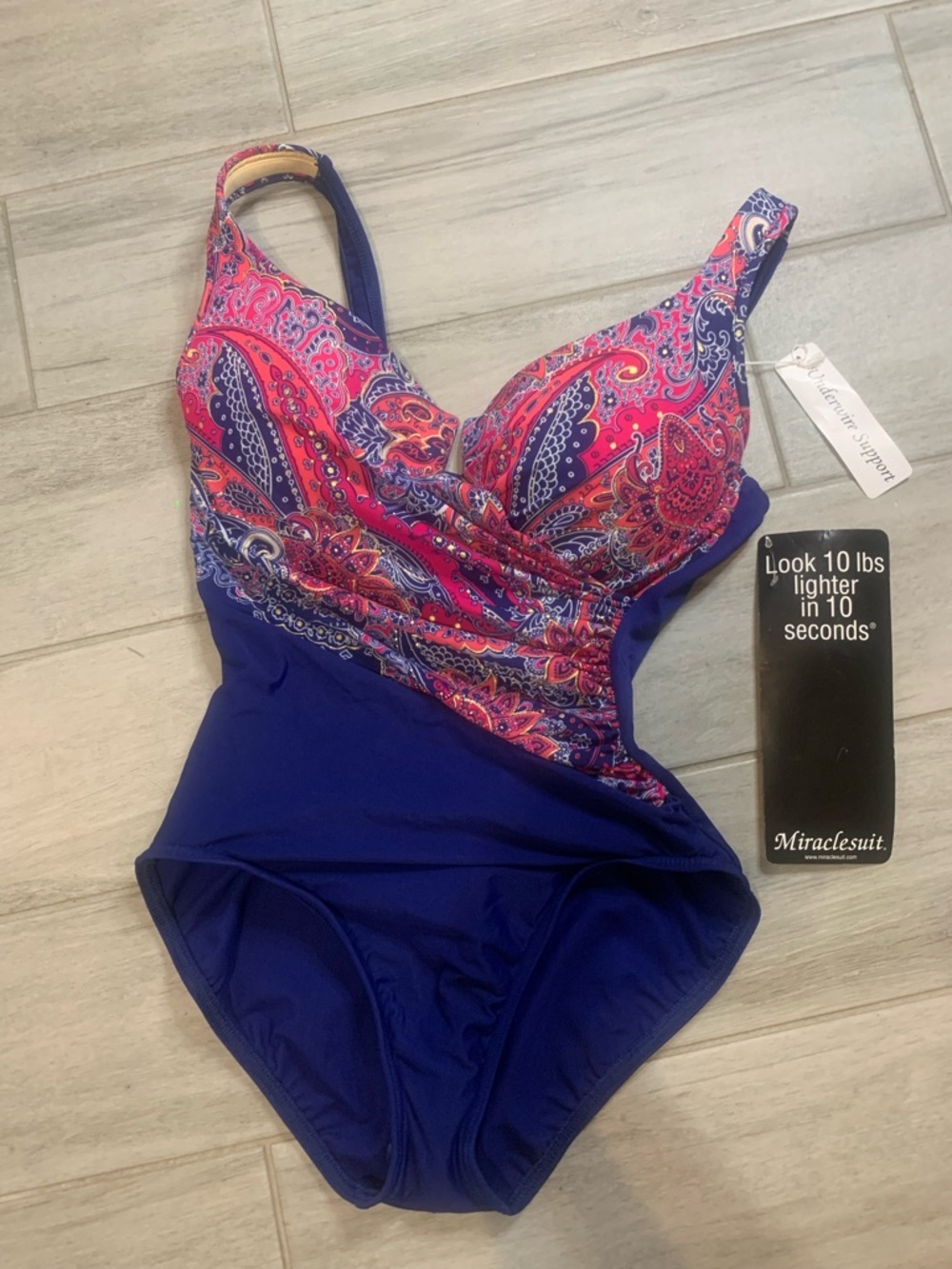 Miraclesuit Navy and Pink Paisley One-Piece Swimsuit
